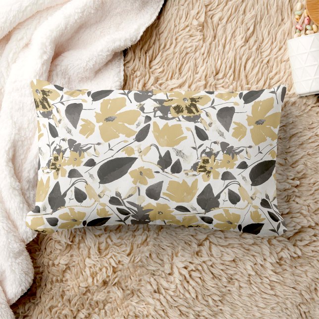 Clematis Vine Yellow Grey Flowers Lumbar Cushion (Clematis Vine Yellow Gray Flowers Lumbar Pillow from Studio Posies. )