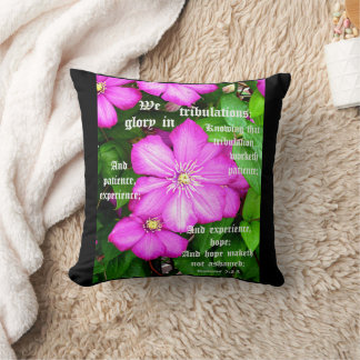Clematis with Romans 5:3-5 Cushion