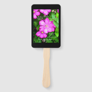 Clematis with Romans 5:3-5 Hand Fan