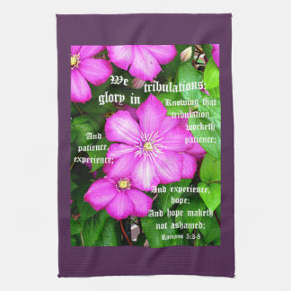 Clematis with Romans 5:3-5 Tea Towel
