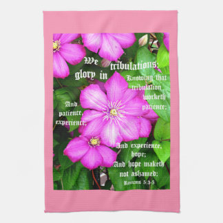 Clematis with Romans 5:3-5 Tea Towel