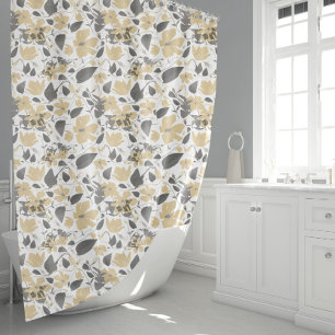 Clematis Yellow Grey Floral Watercolor Flowers Shower Curtain