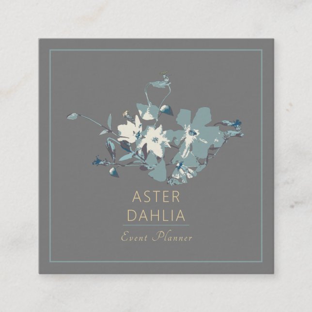 Clematis Yellow Grey Painted Watercolor Flowers Square Business Card (Front)