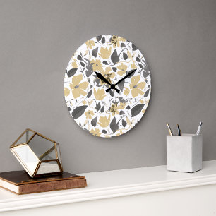 Clematis Yellow Watercolor Flowers Large Clock