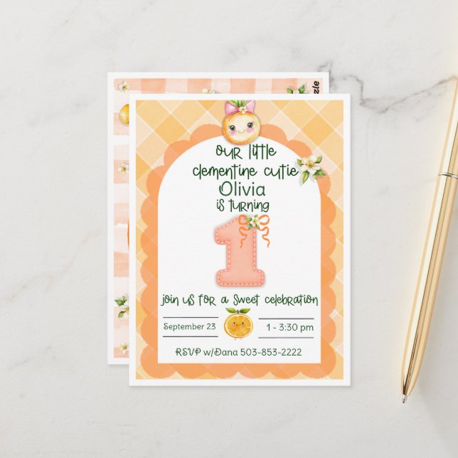 Clementine Cutie first birthday card (Front/Back In Situ)