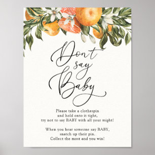 Clementine Orange and Greenery Don't Say Baby Game Poster