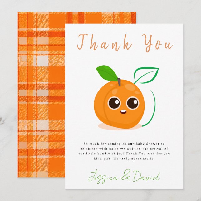 Clementine Orange Fruit Baby Shower Thank You Card (Front/Back)