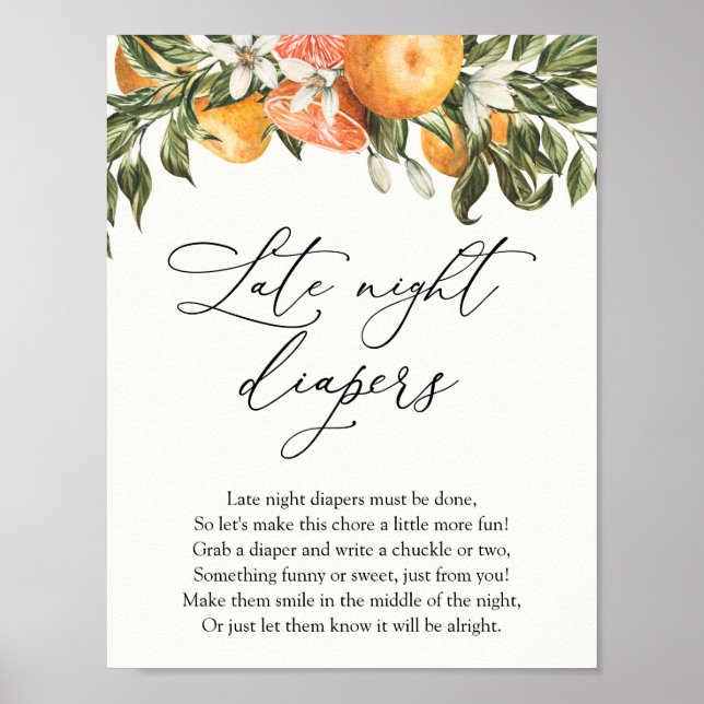 Clementine Oranges and Greenery Late Night Diapers Poster (Front)