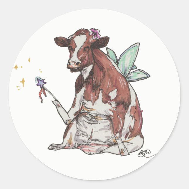 Clementine the Fairy Cow Classic Round Sticker (Front)