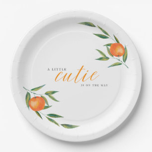 Clementine Watercolor "Cutie" Baby Shower Paper Plate