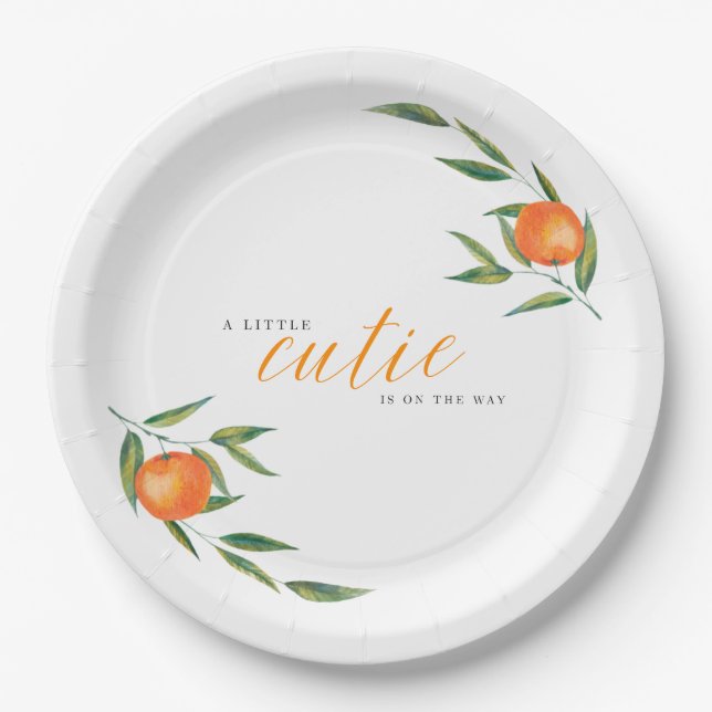 Clementine Watercolor "Cutie" Baby Shower  Paper Plate (Front)