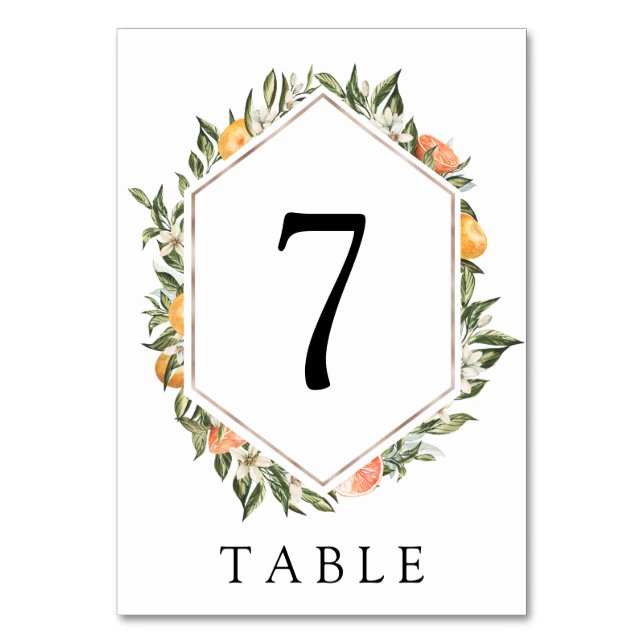 Clementines and Greenery Table Number (Front)