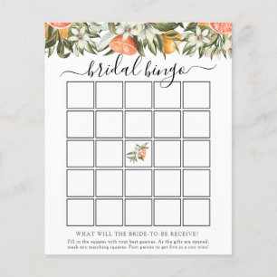 Clementines Bridal Shower Bingo Game Card