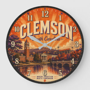 Clemson South Carolina Southern College Town Decor Large Clock