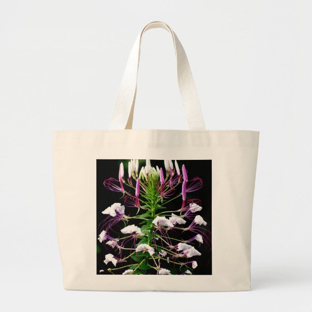 Cleome Hassleriana Spider Flower Purple Floral Large Tote Bag (Front)