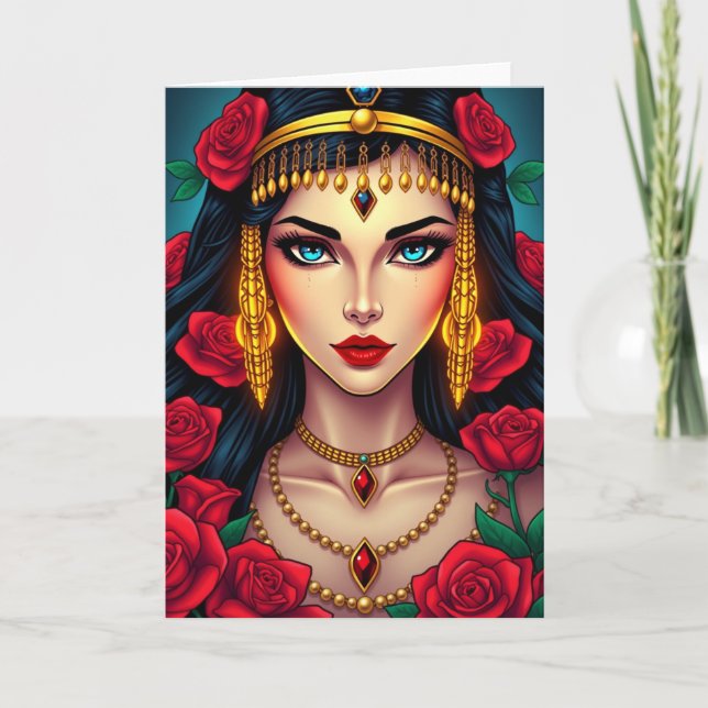 Cleopatra Queen of Nile in Luxurious Splendour Car Note Card (Front)