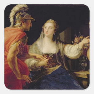 Cleopatra showing Octavius the bust of Julius Square Sticker