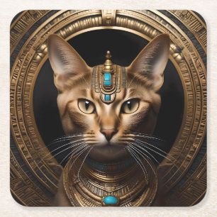 Cleopatra The Gold Egyptian Cat, Square Paper Coaster
