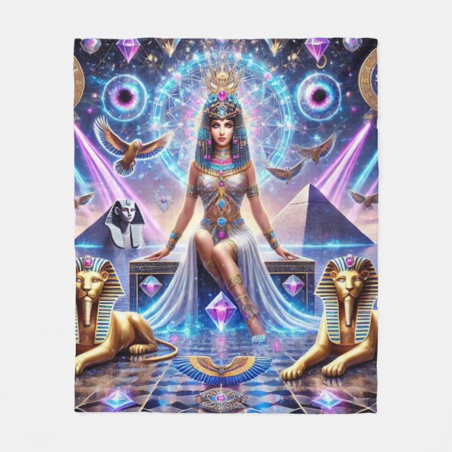 "Cleopatra's Divine Realm – The Golden Goddess of  Fleece Blanket (Front)