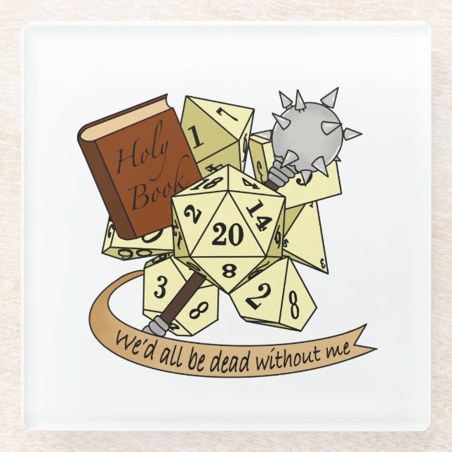 Cleric Dice Design Glass Coaster (Front)