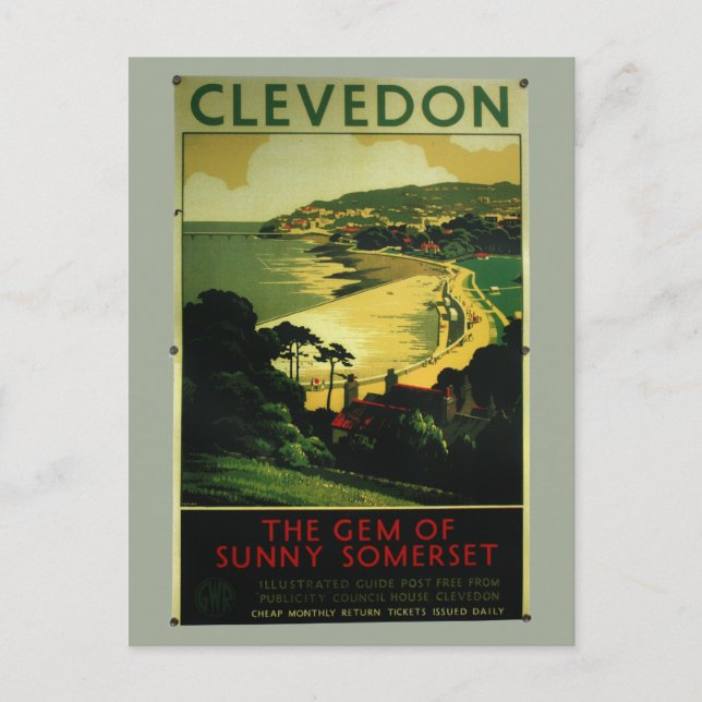 Clevedon vintage advertising poster postcard (Front)
