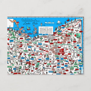 Cleveland Akron Canton retro 1966 cartoon postcard