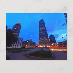 Cleveland city center at night postcard