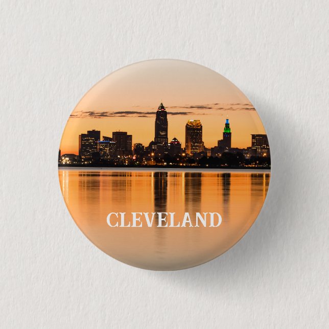Cleveland city Ohio sunset skyline river landscape 3 Cm Round Badge (Front)