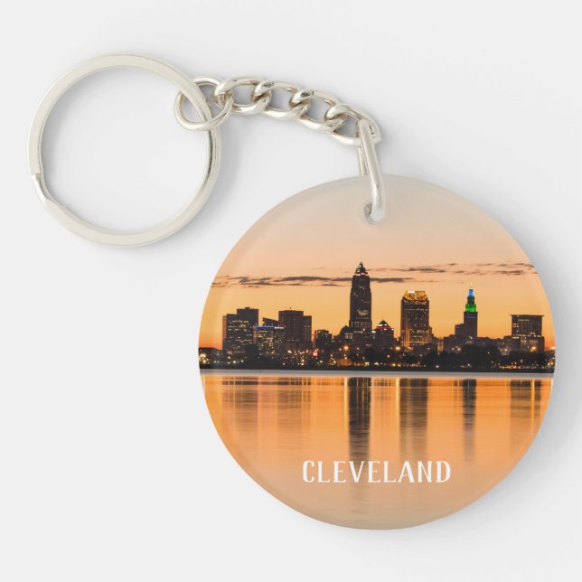 Cleveland city Ohio sunset skyline river landscape Key Ring (Front)