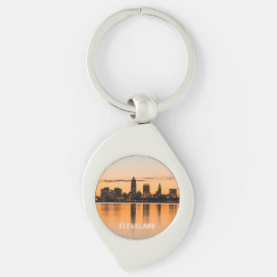 Cleveland city Ohio sunset skyline river landscape Key Ring