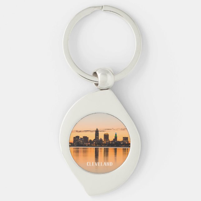 Cleveland city Ohio sunset skyline river landscape Key Ring (Front)