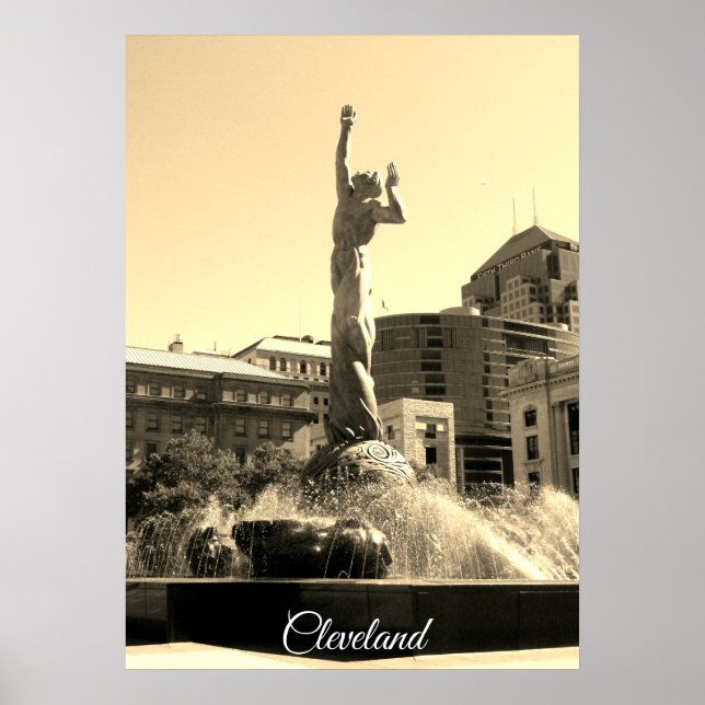 Cleveland Fountain (Sepia) Poster (Front)