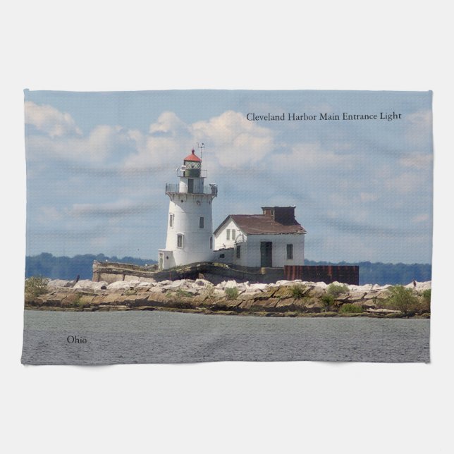 Cleveland Harbour Main Entrance Light Tea Towel (Horizontal)