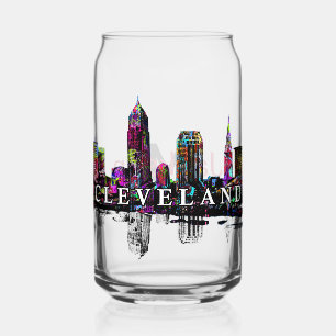 Cleveland in graffiti with monogram can glass