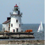 Cleveland Lighthouse - Summer Photo Sculpture Key Ring<br><div class="desc">Cleveland's lighthouse celebrated its 100 year anniversary in Cleveland Harbour,  in 2011. The lighthouse is 78 feet tall and this photosculpture would go well with the matching Frozen Cleveland Lighthouse,  also for sale here at WestCreek on Zazzle. com.</div>
