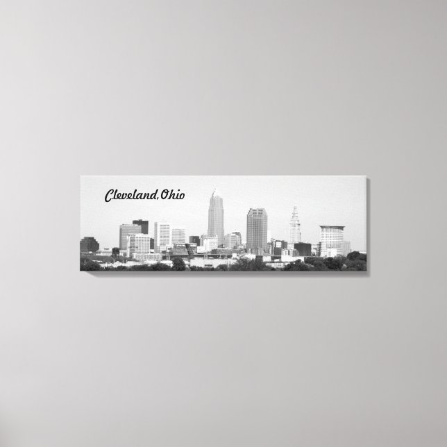Cleveland OH B&W Lake Skyline Canvas Print (Front)