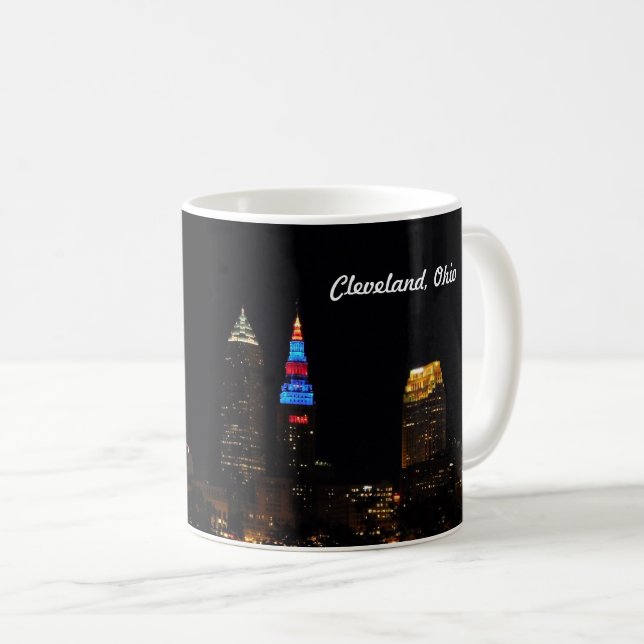 Cleveland OH Night Skyline Coffee Mug (Front Right)