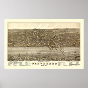 Cleveland, OH Panoramic Map - 1877 Poster