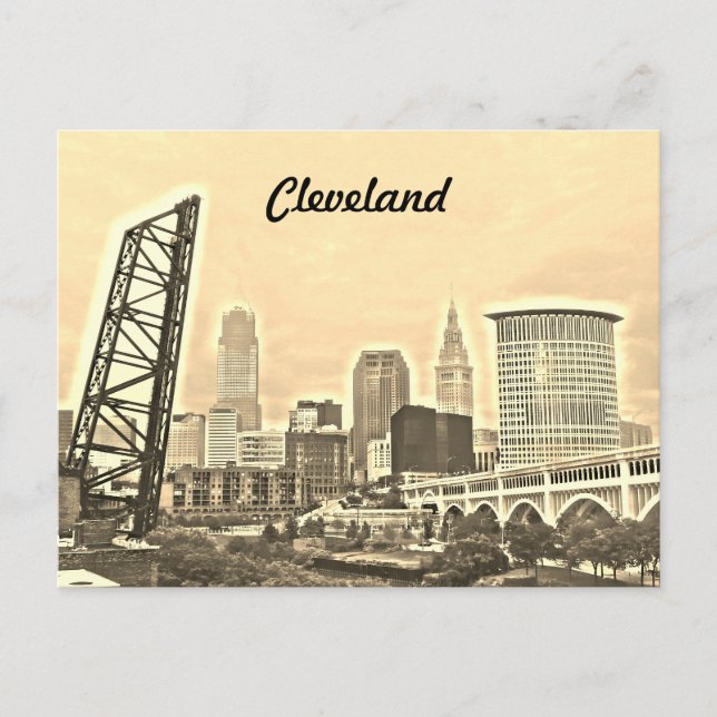 Cleveland,OH Sepia River View Postcard (Front)