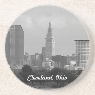 Cleveland, Ohio (B&W) Skyline Sandstone Coaster