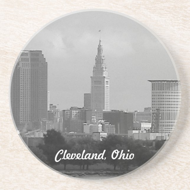 Cleveland, Ohio (B&W) Skyline Sandstone Coaster (Front)