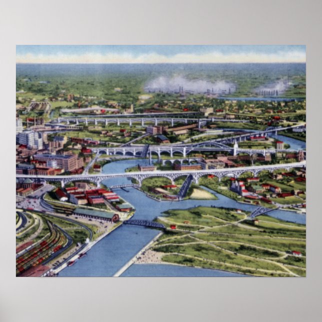 Cleveland Ohio Birdseye Poster (Front)