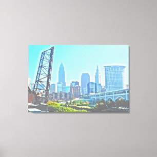 Cleveland, Ohio BW Panels Morning Skyline Canvas Print