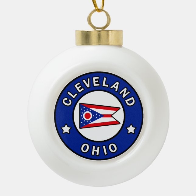 Cleveland Ohio Ceramic Ball Christmas Ornament (Front)