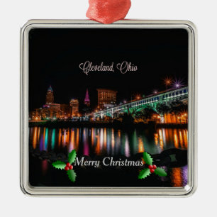 Cleveland, Ohio cityscape, Merry Christmas Metal O Tree Decoration