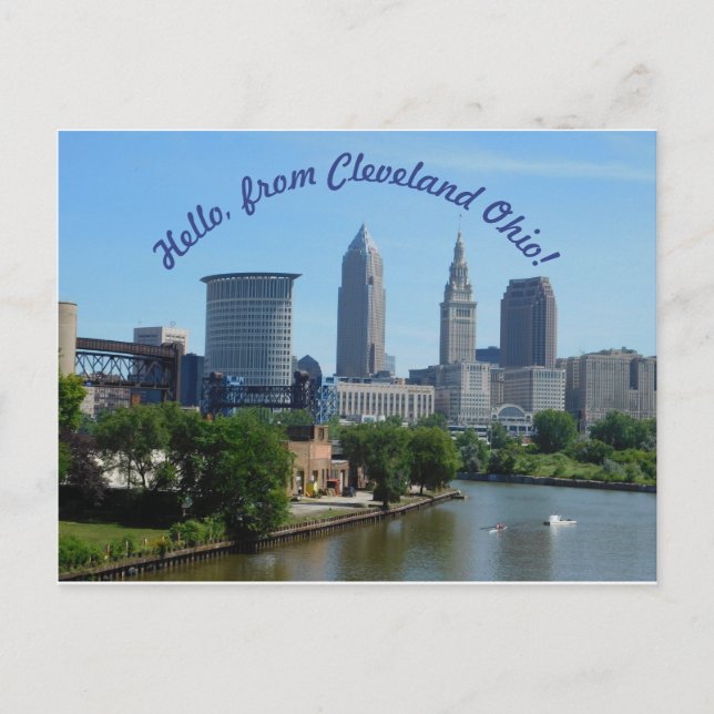 Cleveland Ohio (Curved Text) Skyline Postcard (Front)