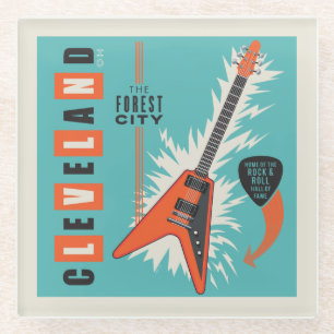Cleveland Ohio   Electric Guitar Glass Coaster