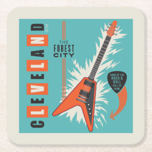 Cleveland Ohio   Electric Guitar Square Paper Coaster