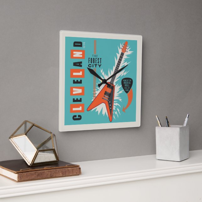 Cleveland Ohio | Electric Guitar Square Wall Clock (Office)
