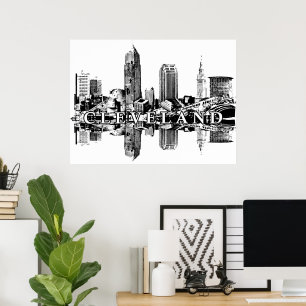 Cleveland, Ohio in black and white Poster